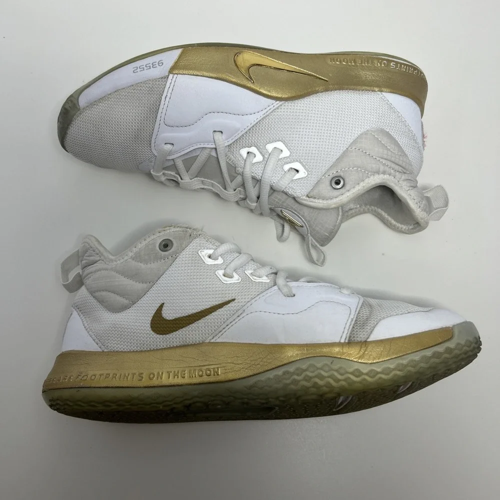 Nike PG 3 NASA Youth Size 6.5, Women's Size 8 White Metallic Gold (CI8973‎ 100)